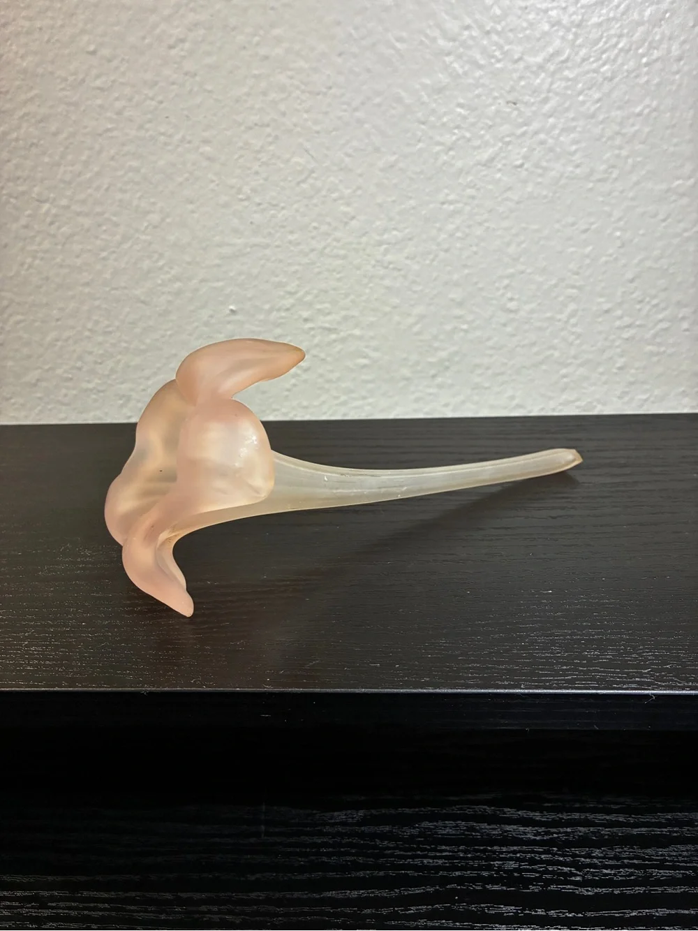 Vintage Pink Frosted Satin Glass Lily Flower Bud And Stem Hand Blown